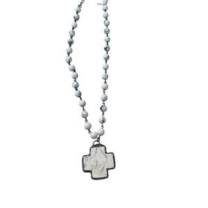 NWT White and black natural stone cross necklace